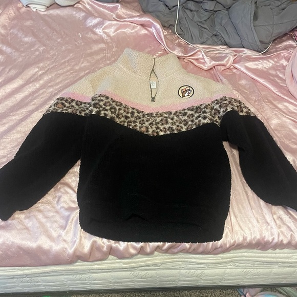 Women's Black and Pink Sweater with Leopard Print - Picture 1 of 3